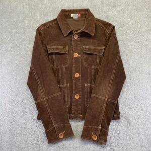 Vintage KALI WEAR Womens Jacket Size XL Brown Corduroy Button Front Cropped Y2k